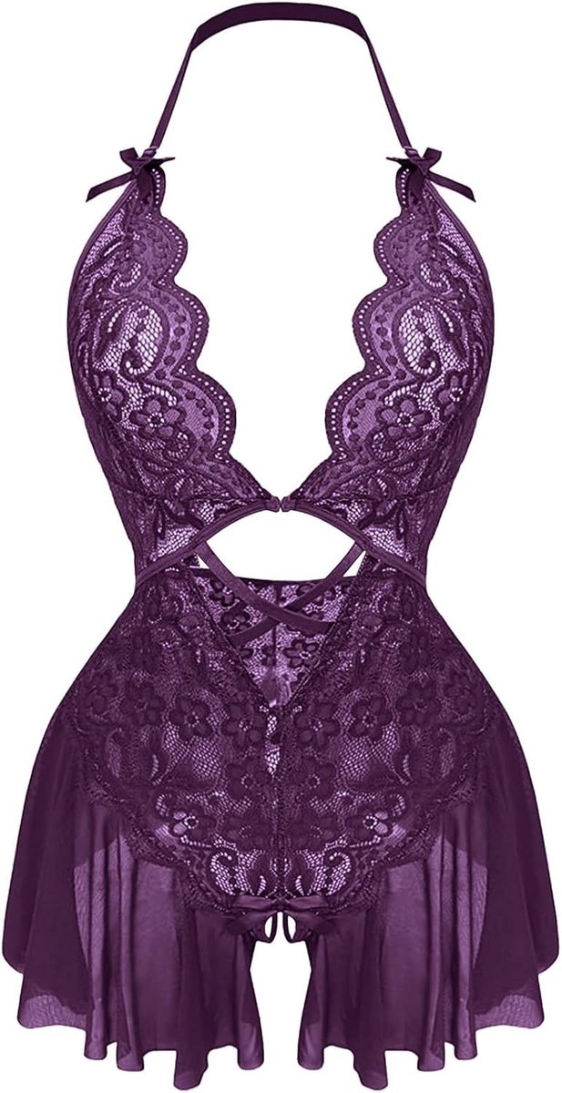 Zijdeachtige Babydoll Lingerie voor Vrouwen met Diepe V-hals, Kant en Ademend Mesh Ontwerp, Perfect voor Speciale Gelegenheden