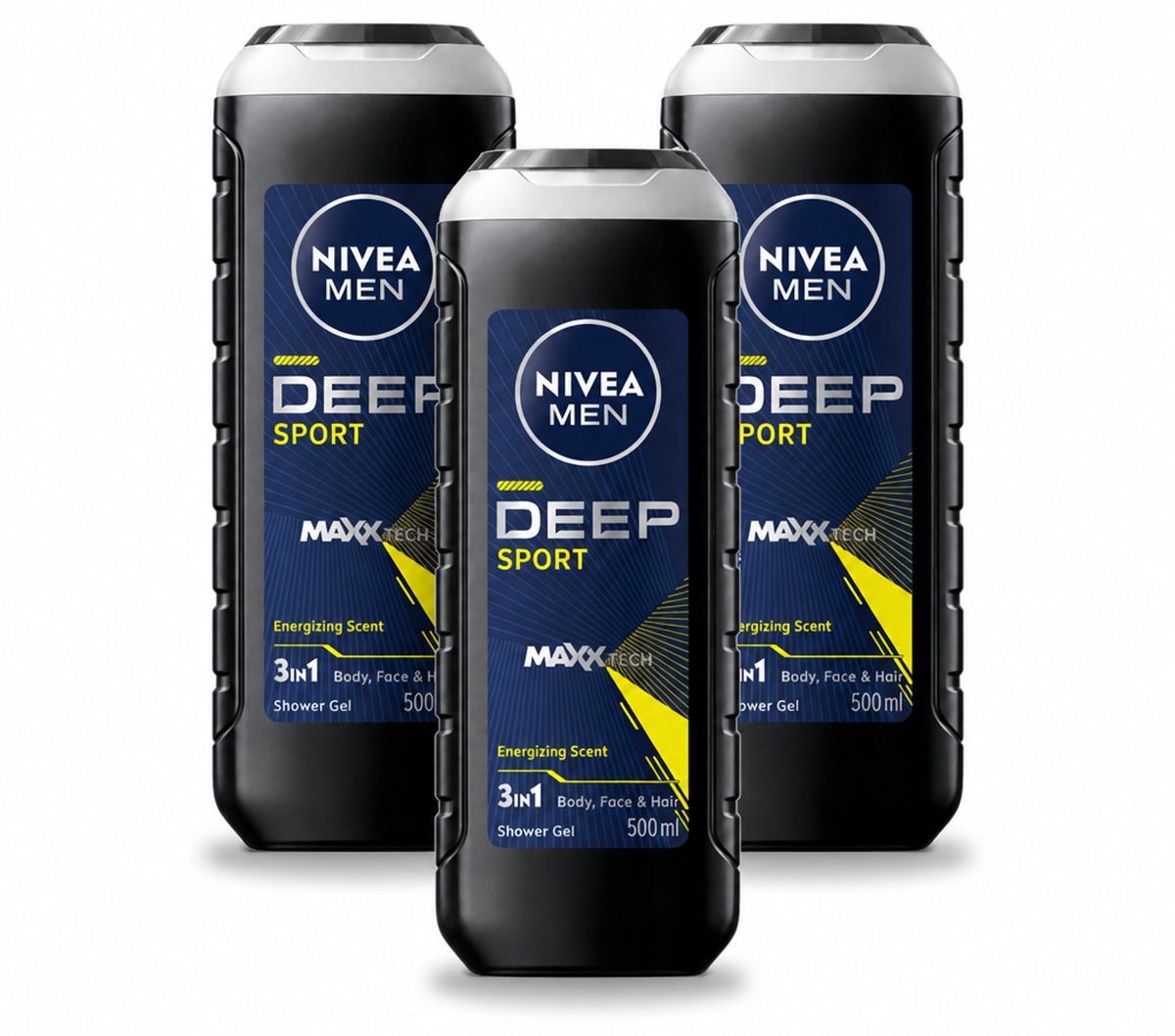 3 x NIVEA MEN - Douchegel - Deep Sport - 500 ml - Voordeelverpakking - 3 stuks