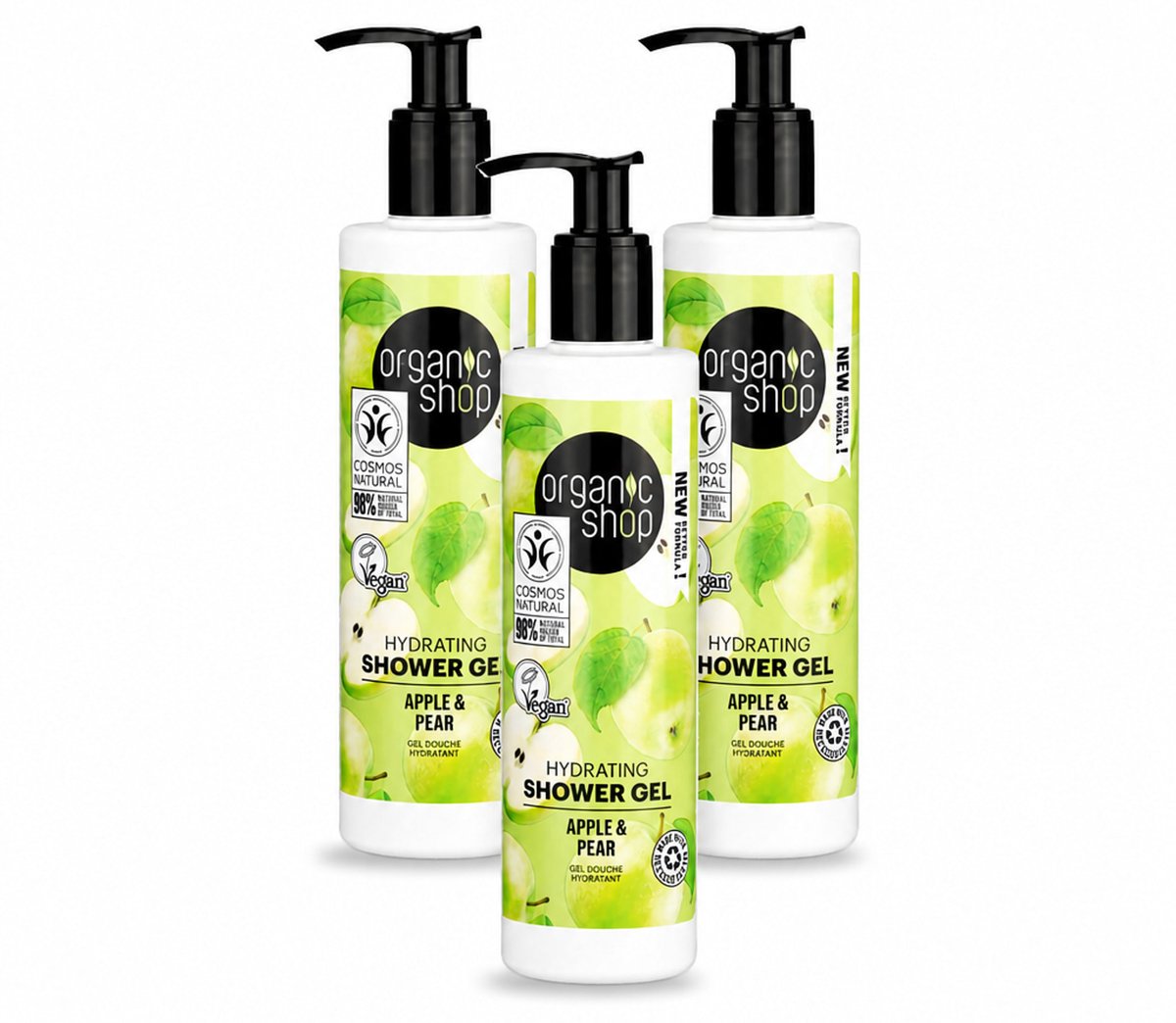 3 x Organic Shop - Douchegel Apple & Pear - Verfrissend en Hydraterend - 280 ml - Voordeelverpakking - 3 stuks
