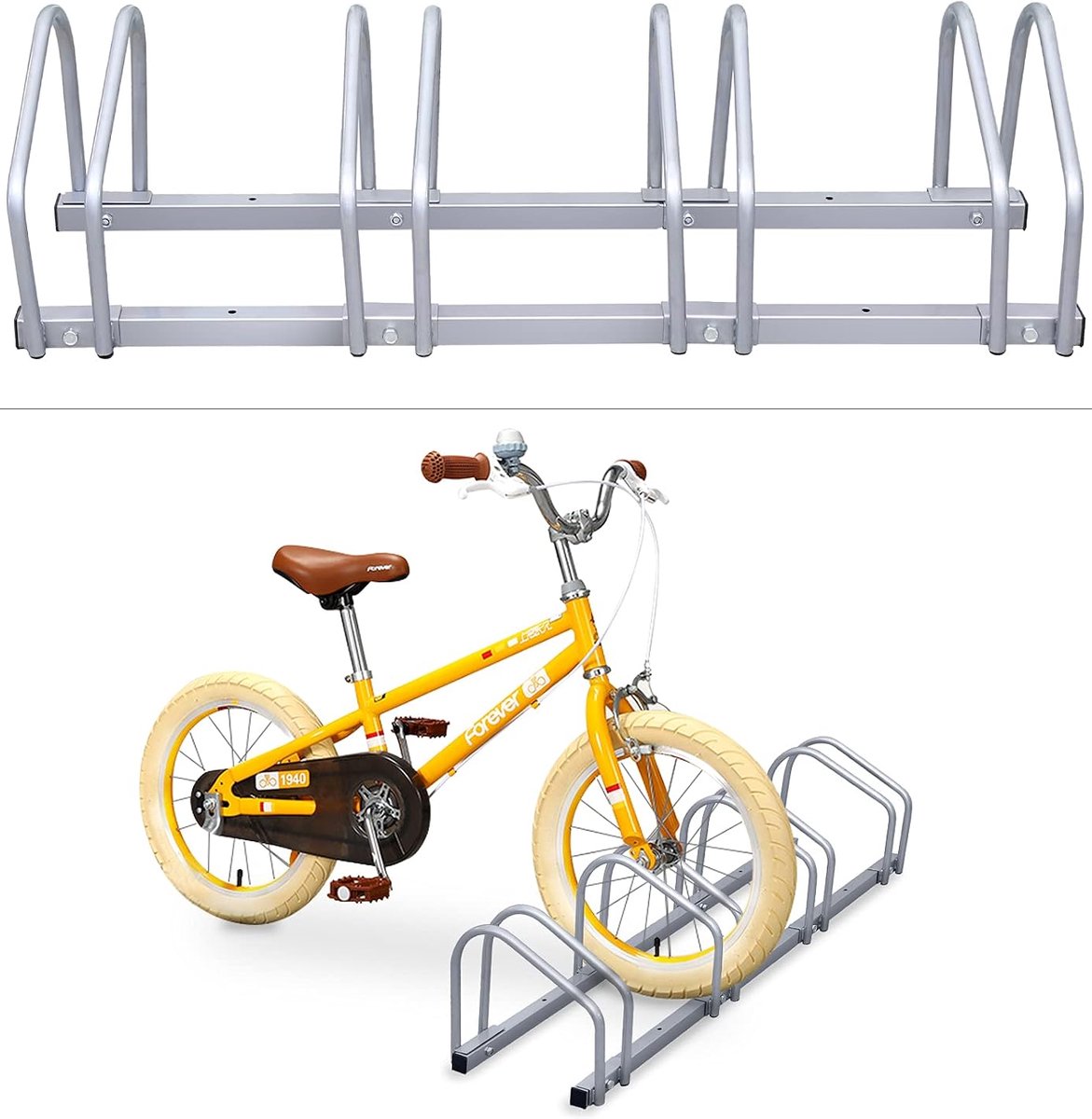 Fietsstandaard voor 4 fietsen, fietshouder op de grond, opstelstandaard voor fietsophanging, fietshouder van metaal, vloerstandaard, outdoor meervoudige standaard voor mountainbikes