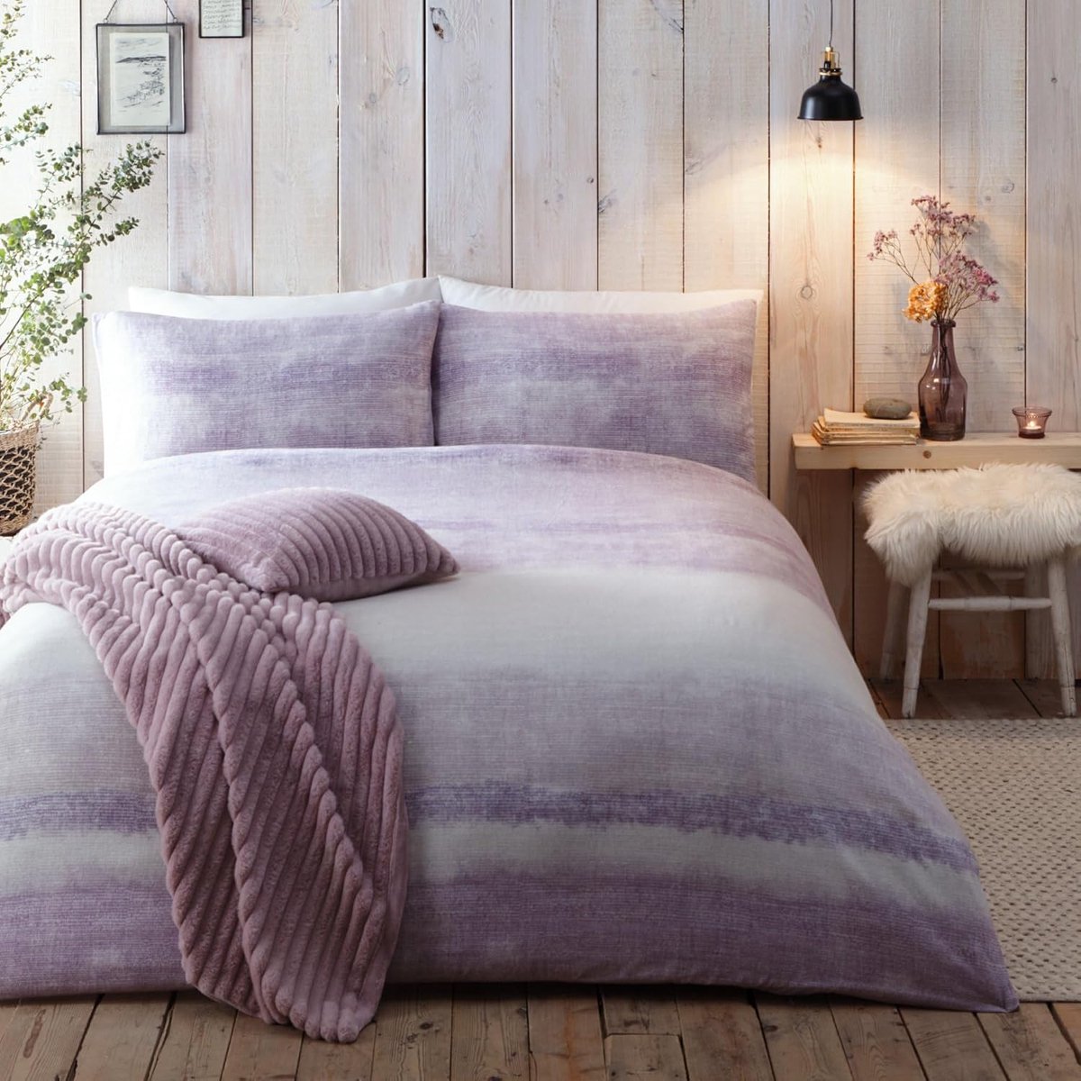 Mauve Dekbedovertrek Fade Dye - Kingsize beddengoed (230 x 220 cm) - 100% geborsteld katoen - 2 kussenslopen - paars dekbedovertrek met kleurverloop - Zacht en wasbaar - Moderne