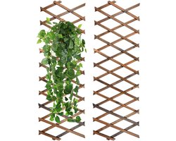 Yeesport houten uitbreidbare plantenrek, 2 stuks, koffiekleur, rechthoekig, plantenrek voor klimplanten, wanddecoratie ophangframe voor kamer, tuin, terras, binnen en buiten