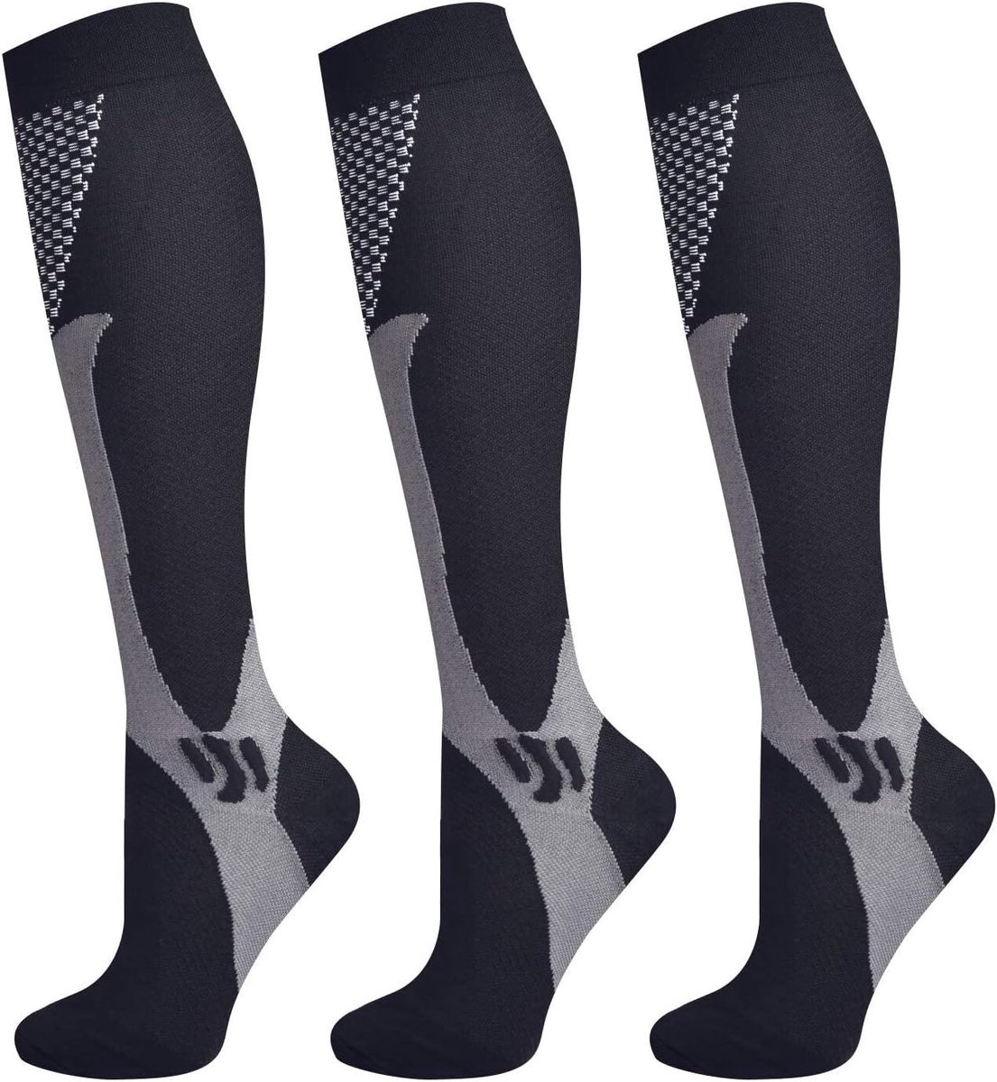 3 paar compressiekousen voor dames en heren, 15-25 mmHg steunkousen, compressiesokken, hoog comfort, trombosekousen voor sport, hardlopen, vlucht, reizen, fietsen, wielrennen