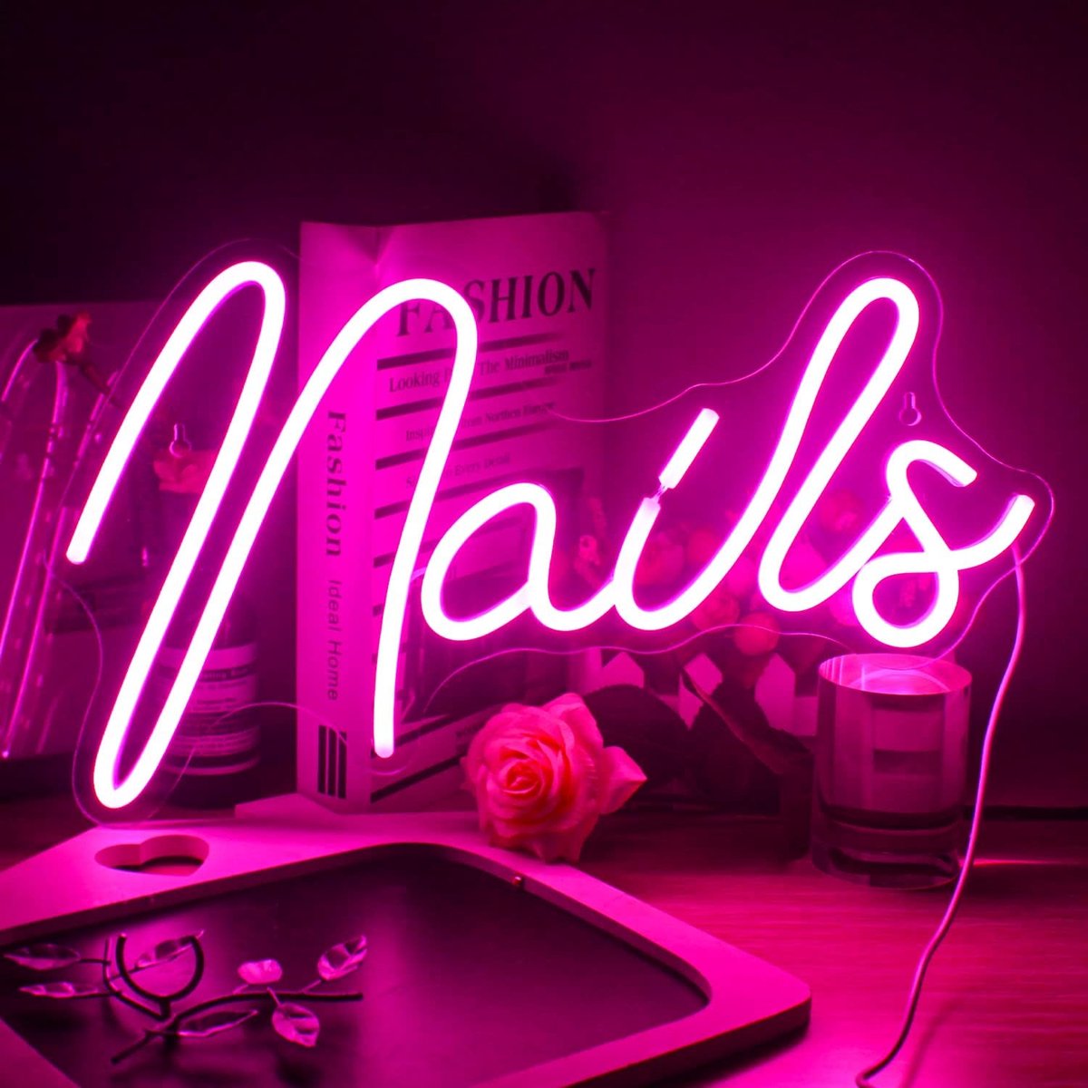 Ineonlife Neon nagelbord Led Roze Neon Light Up Tekens voor wanddecoratie USB neonlichten voor schoonheidssalon decoratie binnenverlichting