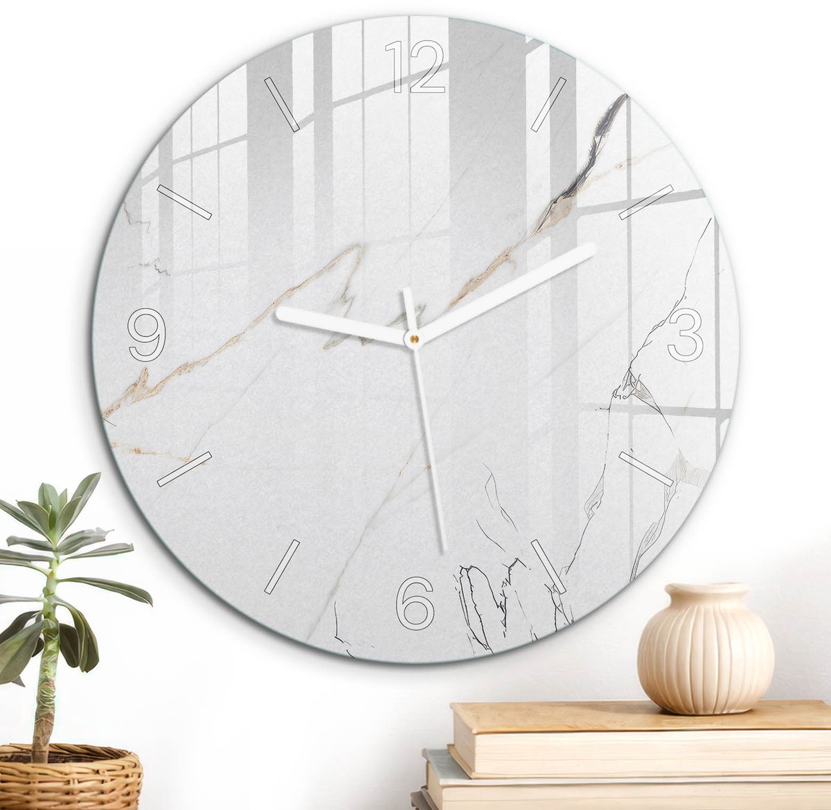 ArtPrintCave Grijs Glazen Klok - Wandklok 30 cm - Muurklok Rond - Elegante Abstractie Unieke Klok - Achtergronden En Patronen Stille Wandklok - Witte Klokwijzers