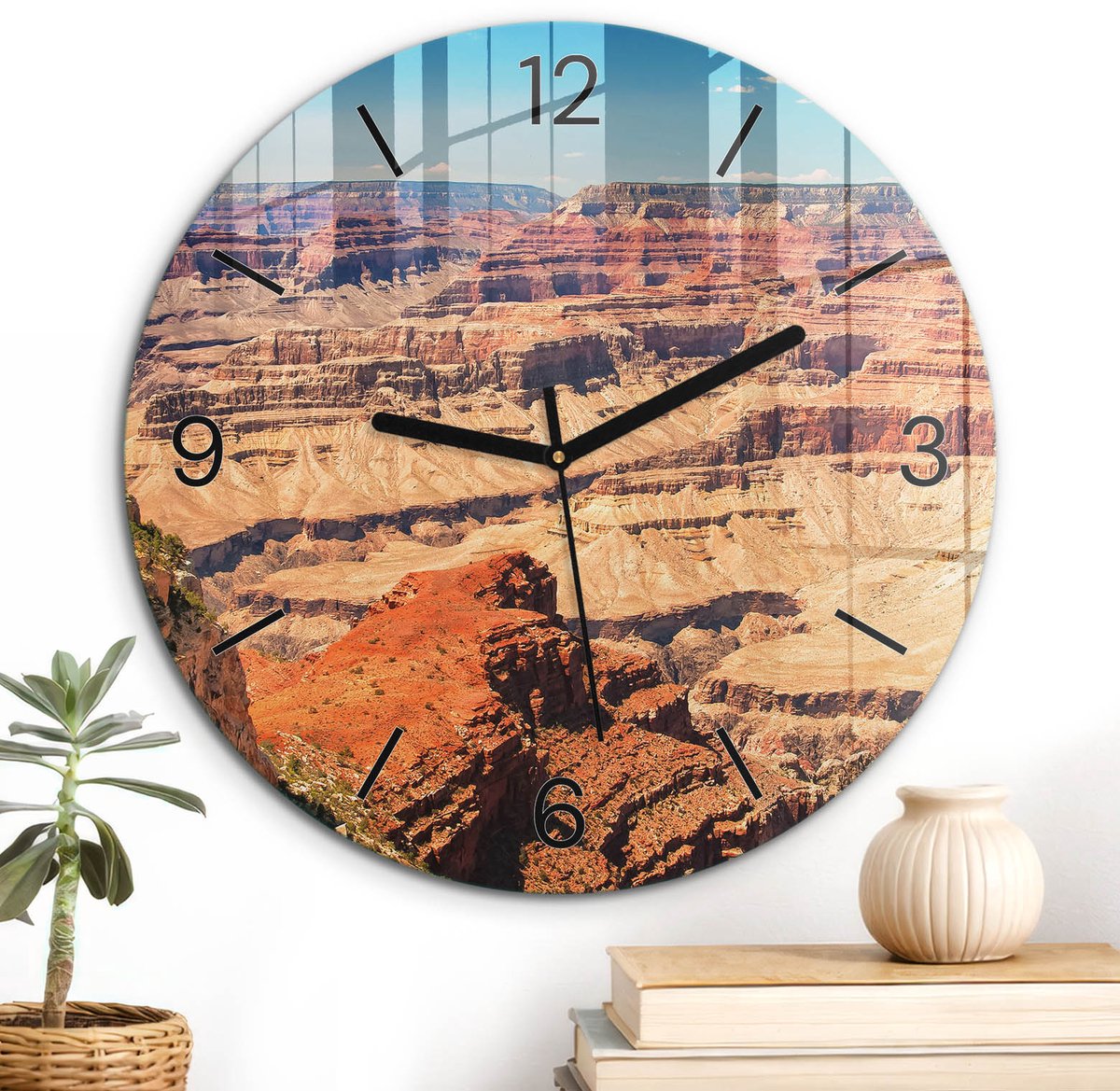 ArtPrintCave Rood Glazen Klok - Wandklok 30 cm - Muurklok Rond - Canyonlandschap Stille Wandklok - Natuur Wandklok Keuken - Zwarte Klokwijzers