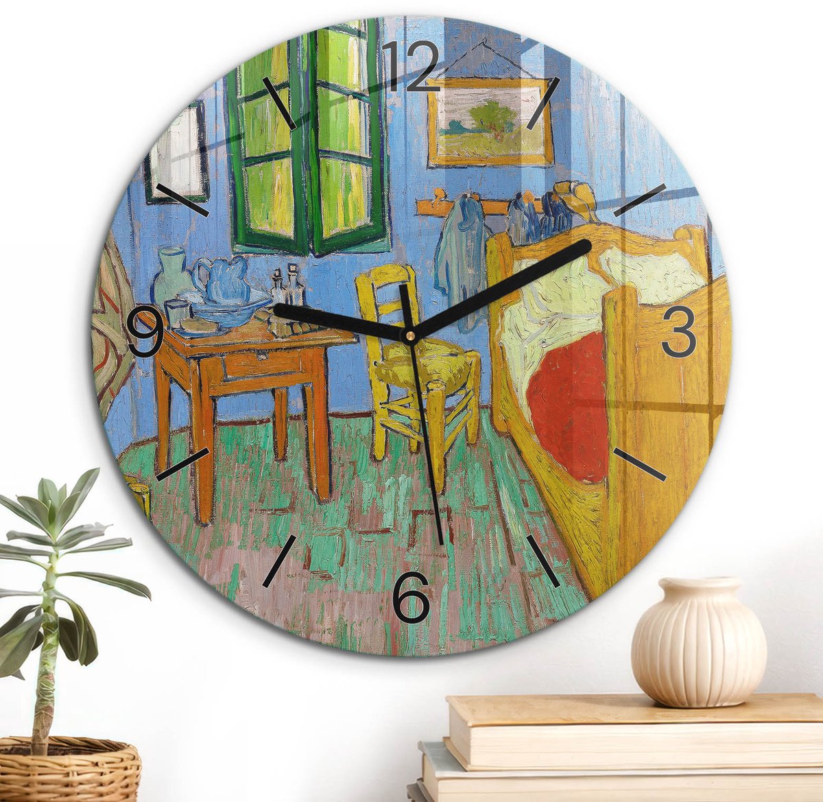 ArtPrintCave Blauw Glazen Klok - Wandklok 30 cm - Muurklok Rond - Gezellig Interieur Stille Wandklok - Interieurs Wandklok Keuken - Zwarte Klokwijzers