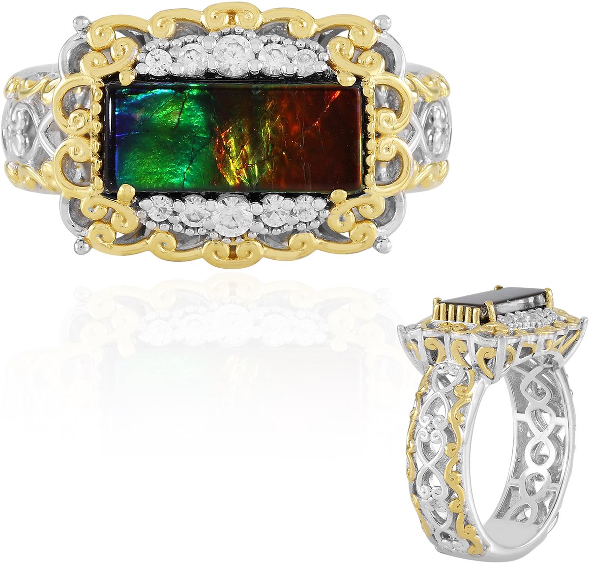 Cavill - Ammoliet Ring 1,647 ct - 925 Sterling Zilver Palladium - 10 Cambodjaanse Zirkonia's - Elegant Statement Sieraad