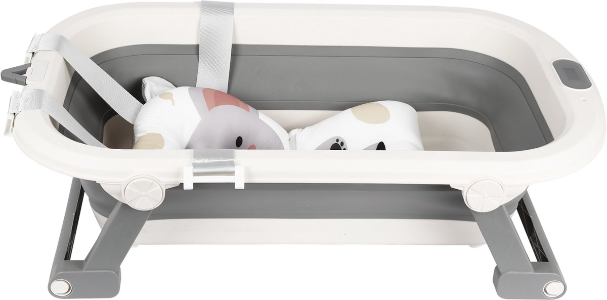 PIPIPOXER- Opvouwbaar babybadje - Babybad - met digitale thermometer en kussen - Peuterbad -Cadeaus geven - Grijs