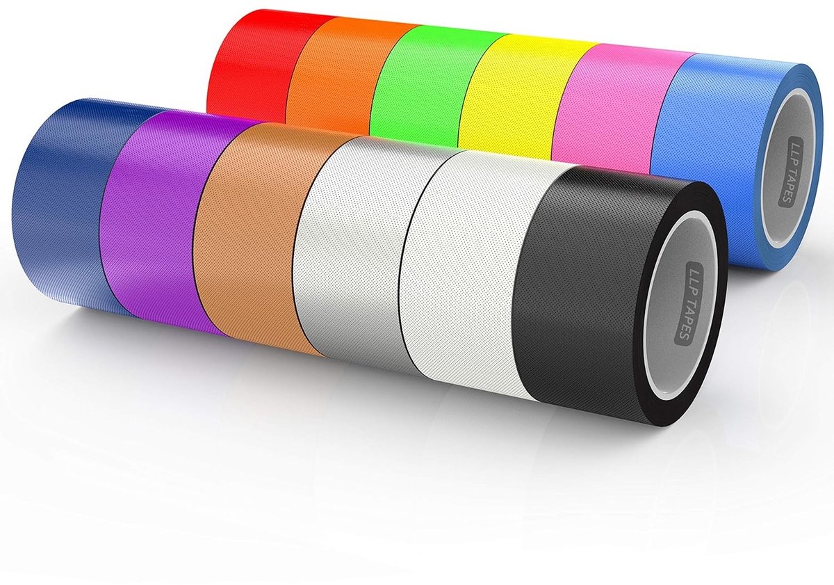 Duct tape - 12 kleuren - 12 packs van 9 meter - Gevlochten doek met sterke lijm - Voor veelzijdig gebruik