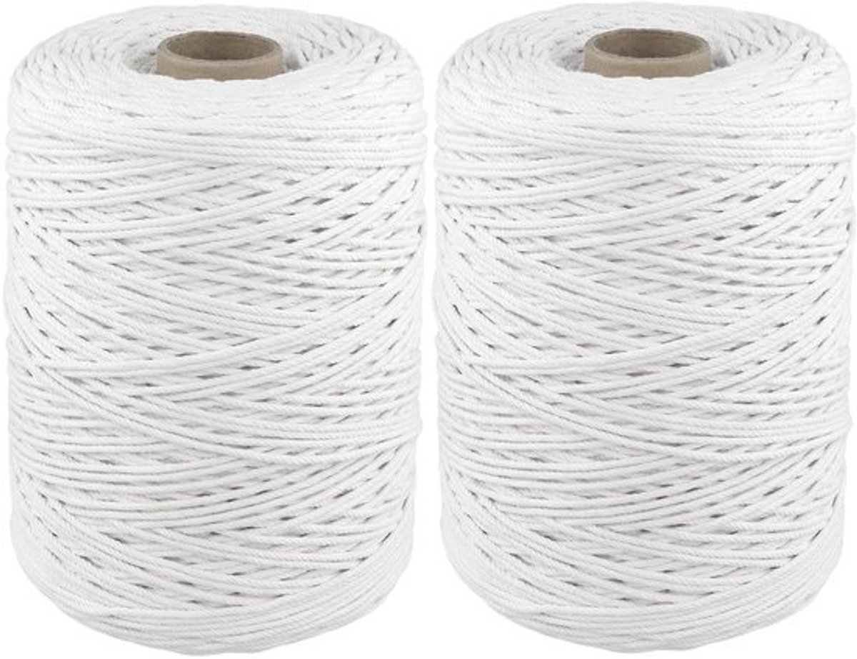 2 rollen katoenen touw van 500 m, 3mm witte string - Voor DIY en decoratie
