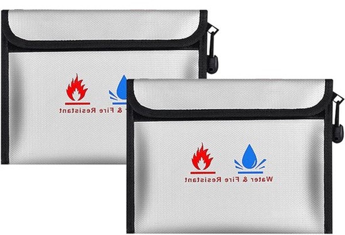 Vlamvertragende Documententas en Geldzak - 23 x 17,5 cm - 2 Stuks - Opslag voor Geld, Documenten en Sieraden