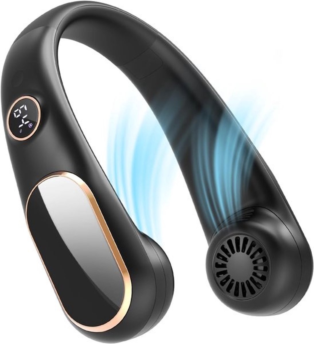 Nekventilator - Oplaadbare draagbare persoonlijke ventilator - Handenvrij draagbaar - op batterij - 5 snelheden - USB-nekkoeling - voor binnen en buiten - Aanpasbare breedte - Digitaal display - 4-12 uur werktijd