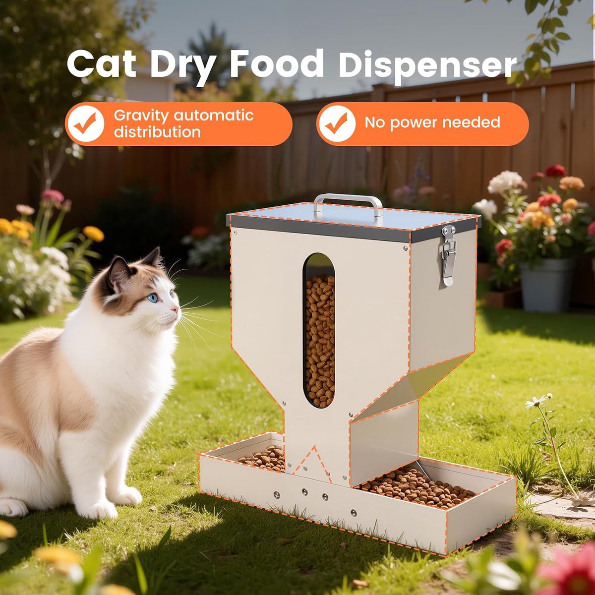 Voederautomaat voor katten, 2 schalen, droogvoerdispenser voor katten, 10 l, metaal, voederdispenser voor katten en kleine honden, gemakkelijk te reinigen