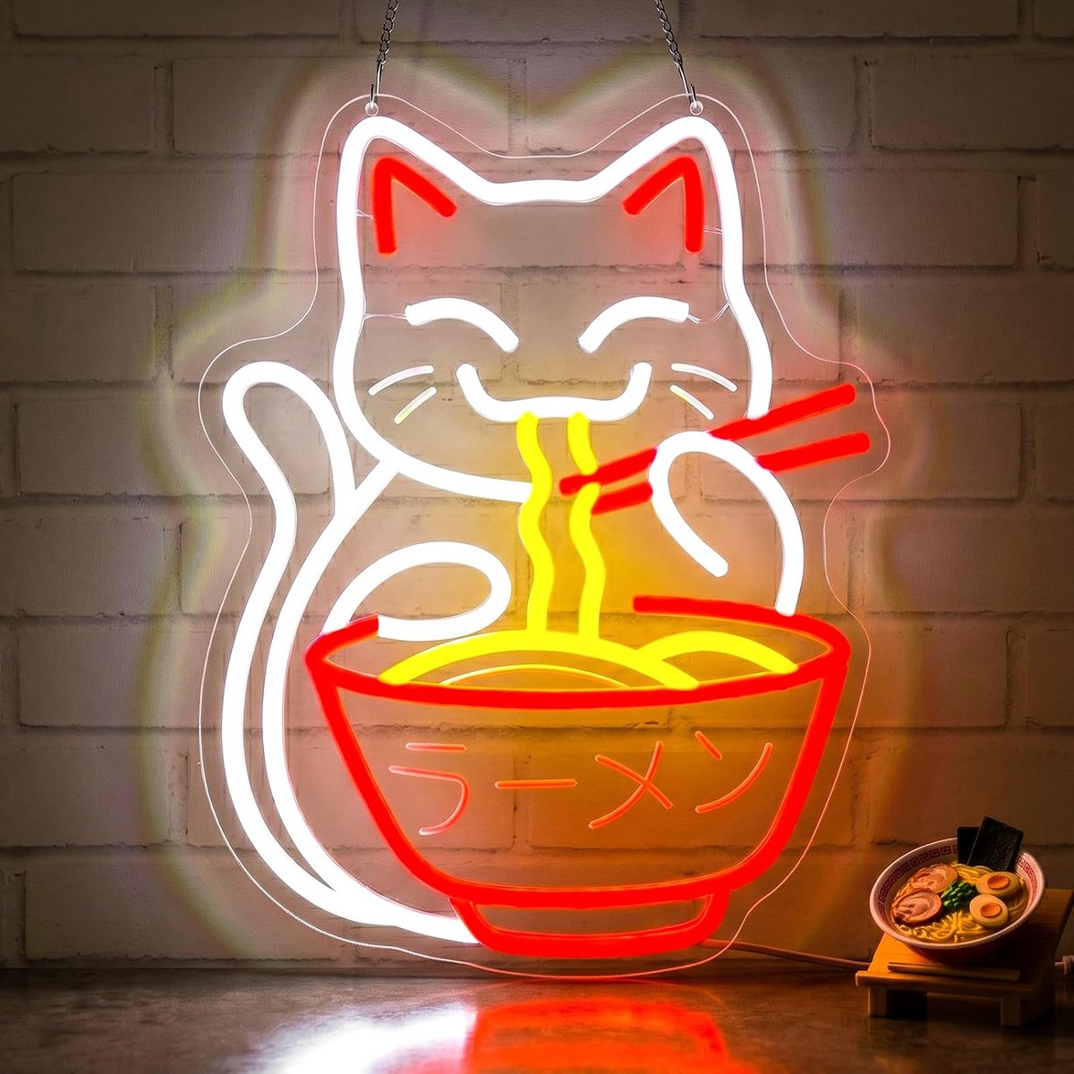 Lichtreclame, LED neonborden voor wanddecoratie, USB Japans Ramen Noodle neonbord, dimbaar anime katneonlicht voor restaurant etalage thuis bar keuken eetkamer cadeau
