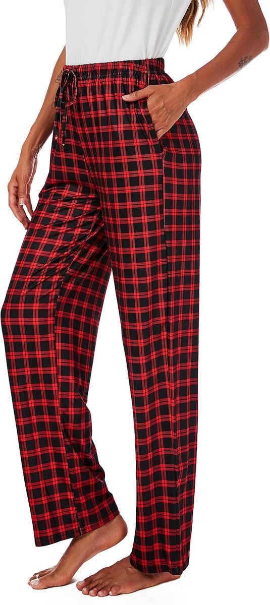 Pyjamabroek voor dames, lange slaapshorts, winter, slaapbroek, lange mouwen, geruit, katoenen broek, slaapbroek, pyjamabroek