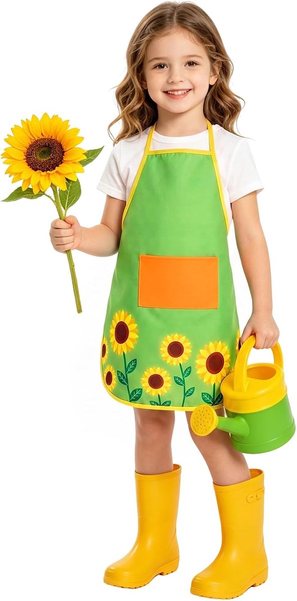 Schort voor dames en heren, verstelbare bloemenschorten, zonnebloemen keukenschort met grote zakken voor koken, bakken, tuinieren