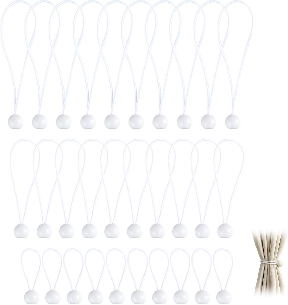 Elastische spanbanden van witte ballen, 30 stuks, maten 100 mm, 150 mm en 200 mm, voor dekzeilen, tenten en paviljoens