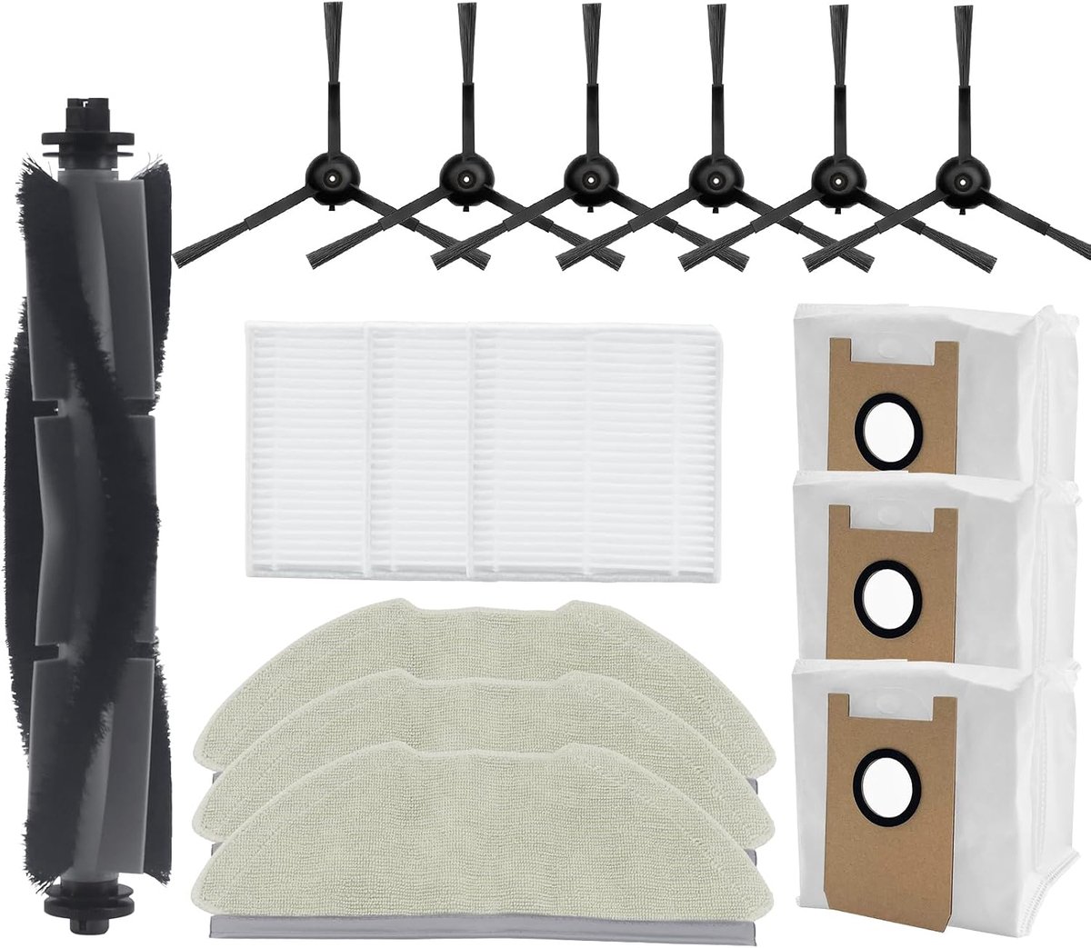 Reserveonderdelen voor Airrobo T20+ stofzuiger, mopproboter, 1 hoofdborstel, 6 zijborstels, 3 filters, 3 dweilpads, 3 stofzakken (16 stuks)