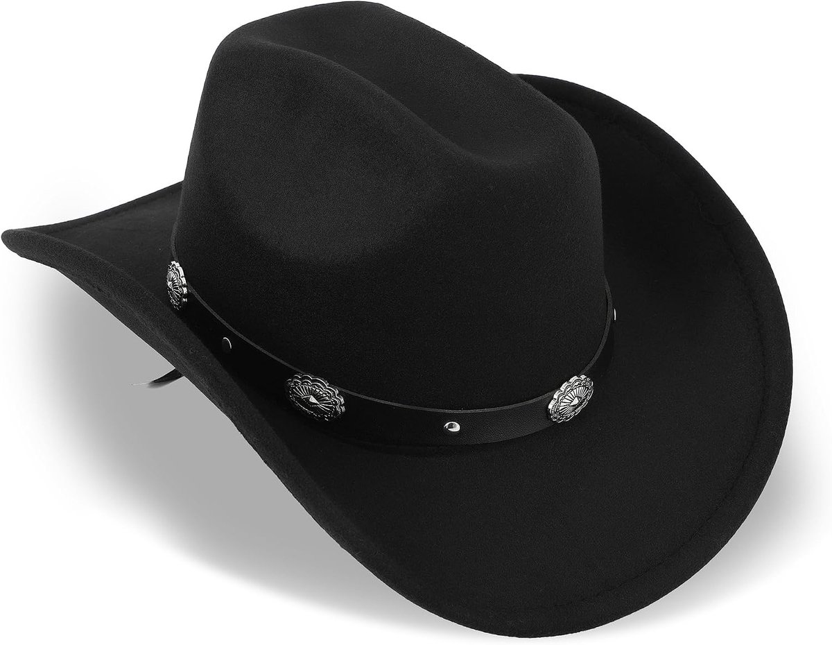 Black Cowboy Hoed Vilt Cowgirl Hoed voor Vrouwen en Mannen Brede Rand Panama Fedora