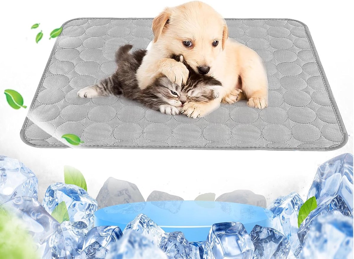 Koelmat van ijszilver-materiaal, voor honden, outdoor-maat XL, puppyonderlegger, 100 × 70 cm, grijs, goede warmteafvoer, geschikt voor honden en katten