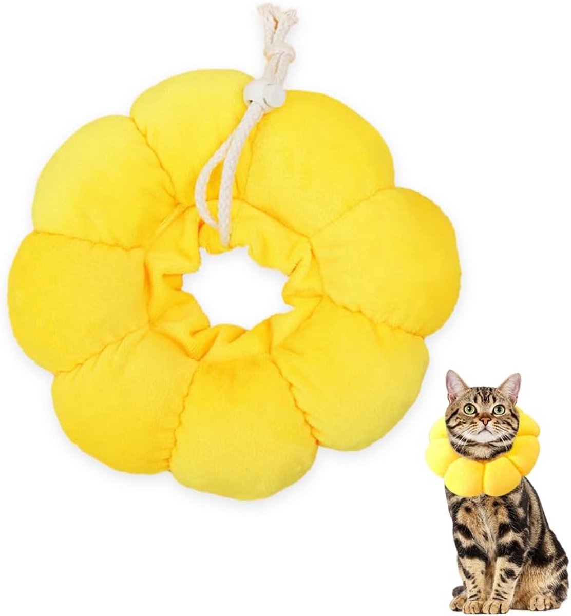 Zonnebloemen kat, zachte halsband kattenkraag, lekbescherming, hondenkraag van katoen, beschermende halsband voor katten, instelbaar, voor na operaties, geel