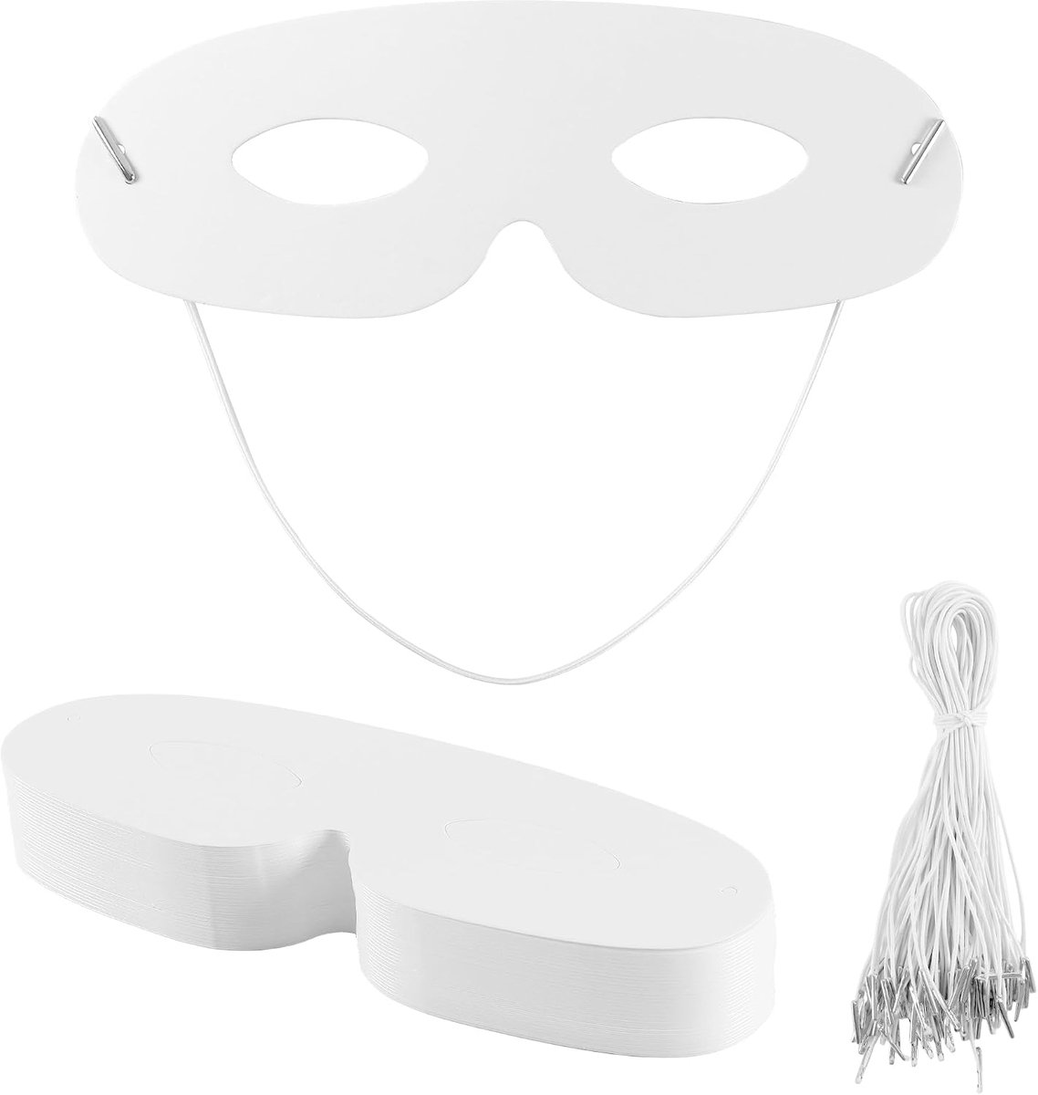 Maskers om te beschilderen, 18,5 x 6,5 cm, papieren maskers wit met elastiek, doe-het-zelf maskers blanco voor kostuumfeest, decoratie en cosplay, creatief knutselen