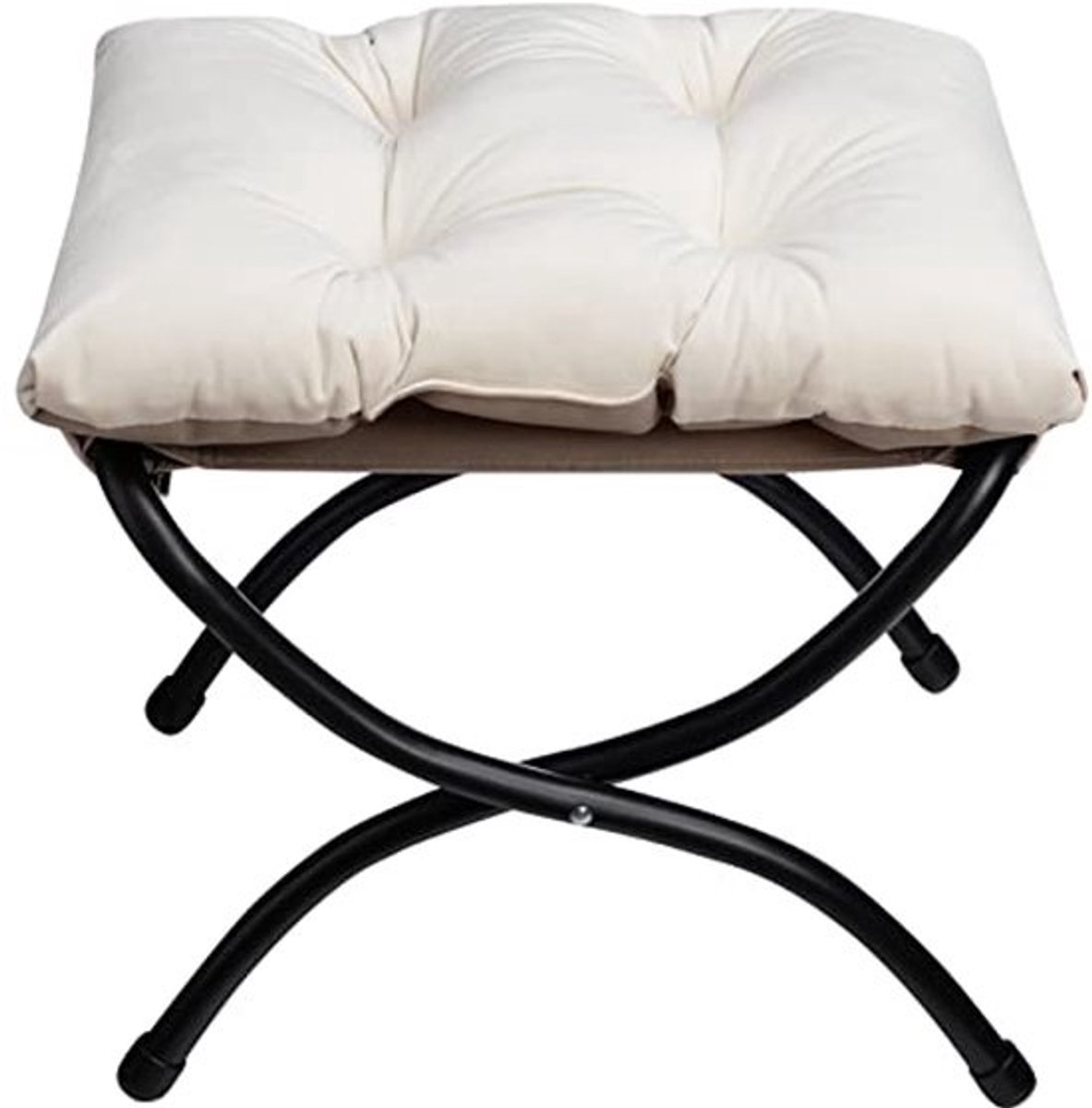 Opvouwbare Voetenbank Met Metalen Poten - Fluwelen Ottomaanse Steun, Beige - 47cm x 36cm x 36cm