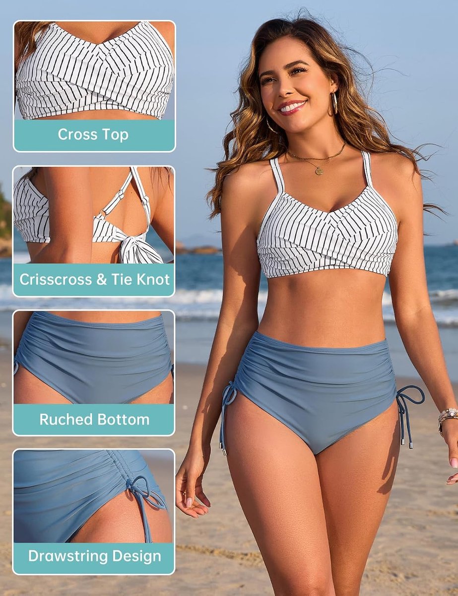 Bikiniset sexy V-hals hoge taille bikini broekje trekkoord buikweg badpak zomer badmode tweedelig badpak