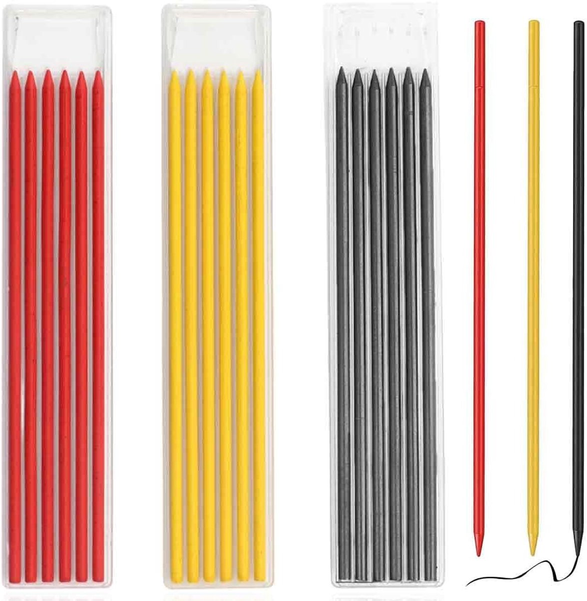 18 stuks potloodvullingen, 3 kleuren voor diepe gaten, voor houtbewerking, bouwpotlood, timmerman, potloodmarker