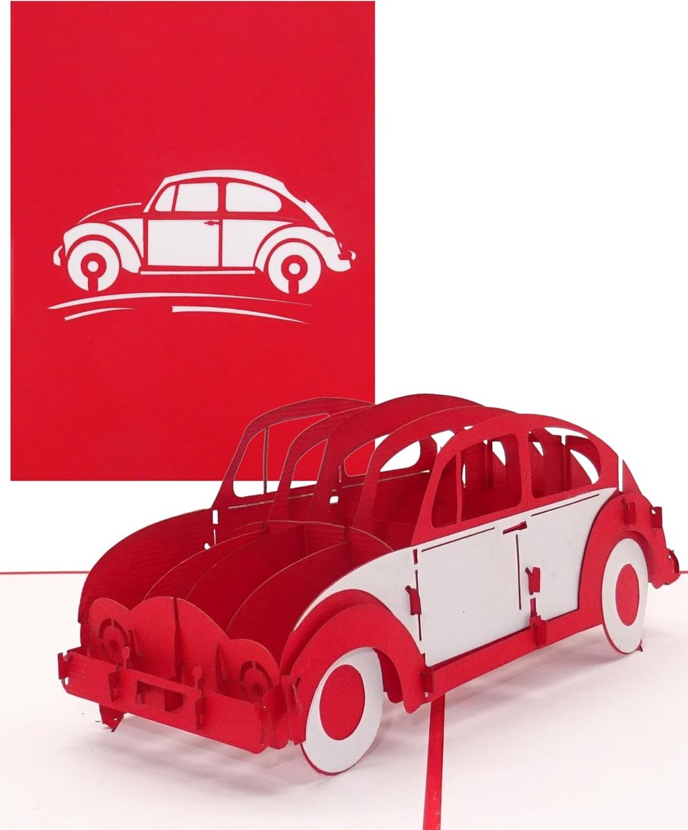 Kaart auto - Automotive 3D verjaardagskaart, wenskaart & kaart voor rijbewijs, 3D-automodel als cadeau, geschenkverpakking en reisvoucher