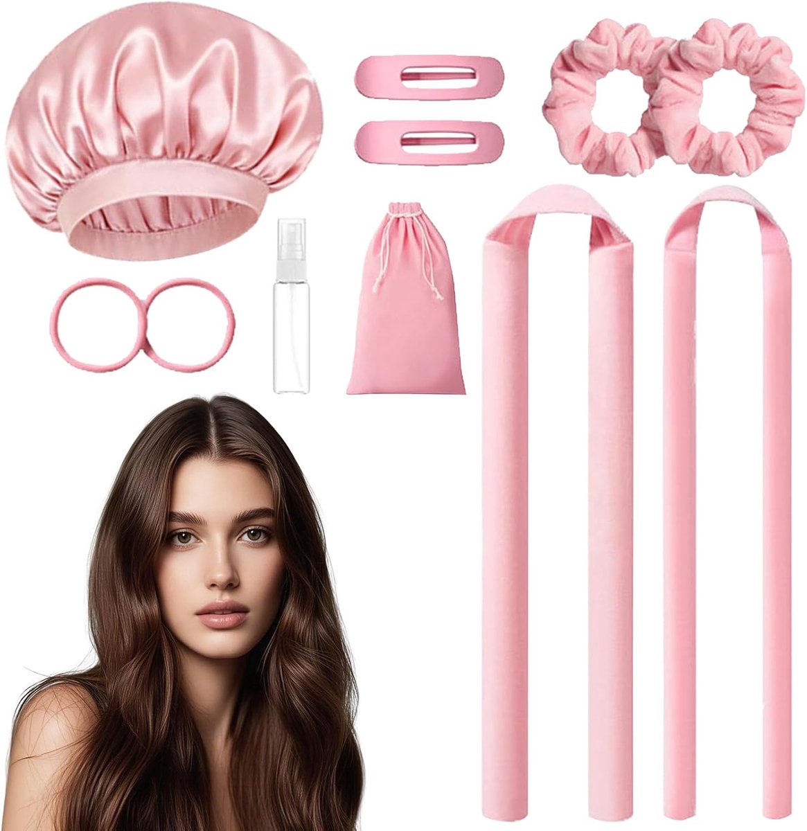 Curls Bandset | Professionele krullen zonder hitte 's nachts | 2 maten voor volume & definitie | incl. slaapmuts & satijnen scrunchies | premium haarstyling