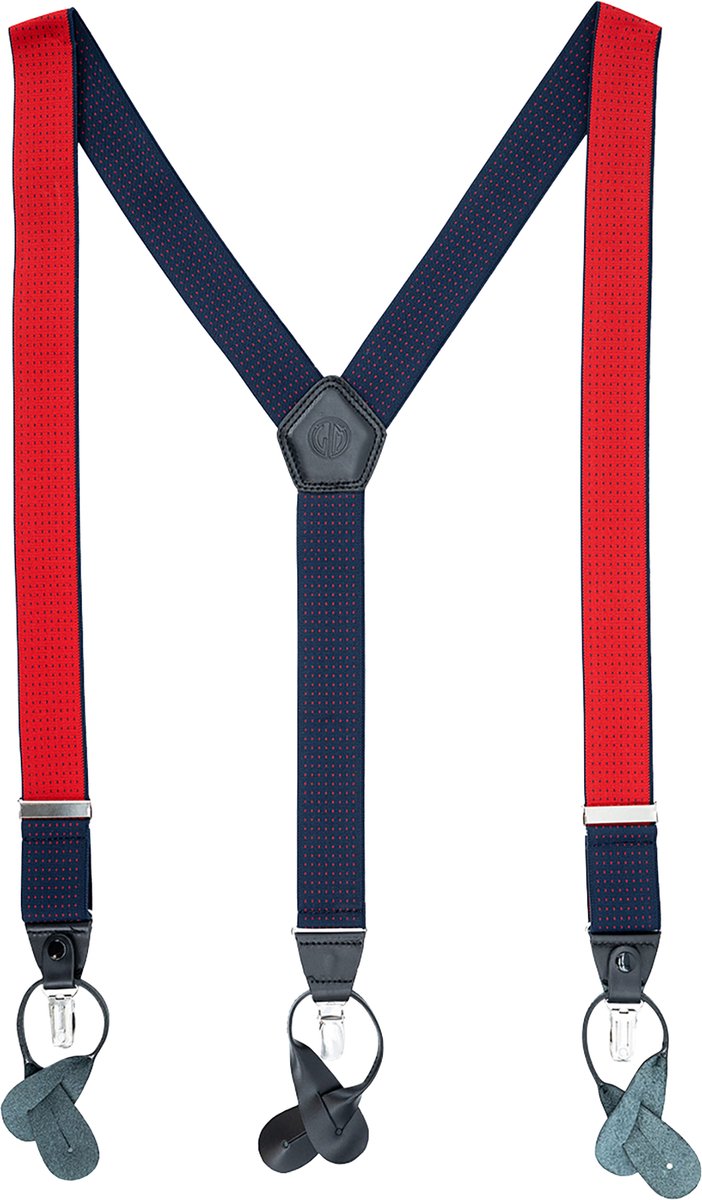 LINDENMANN heren bretels met clips en leren bandjes Y-vorm - marine-rood