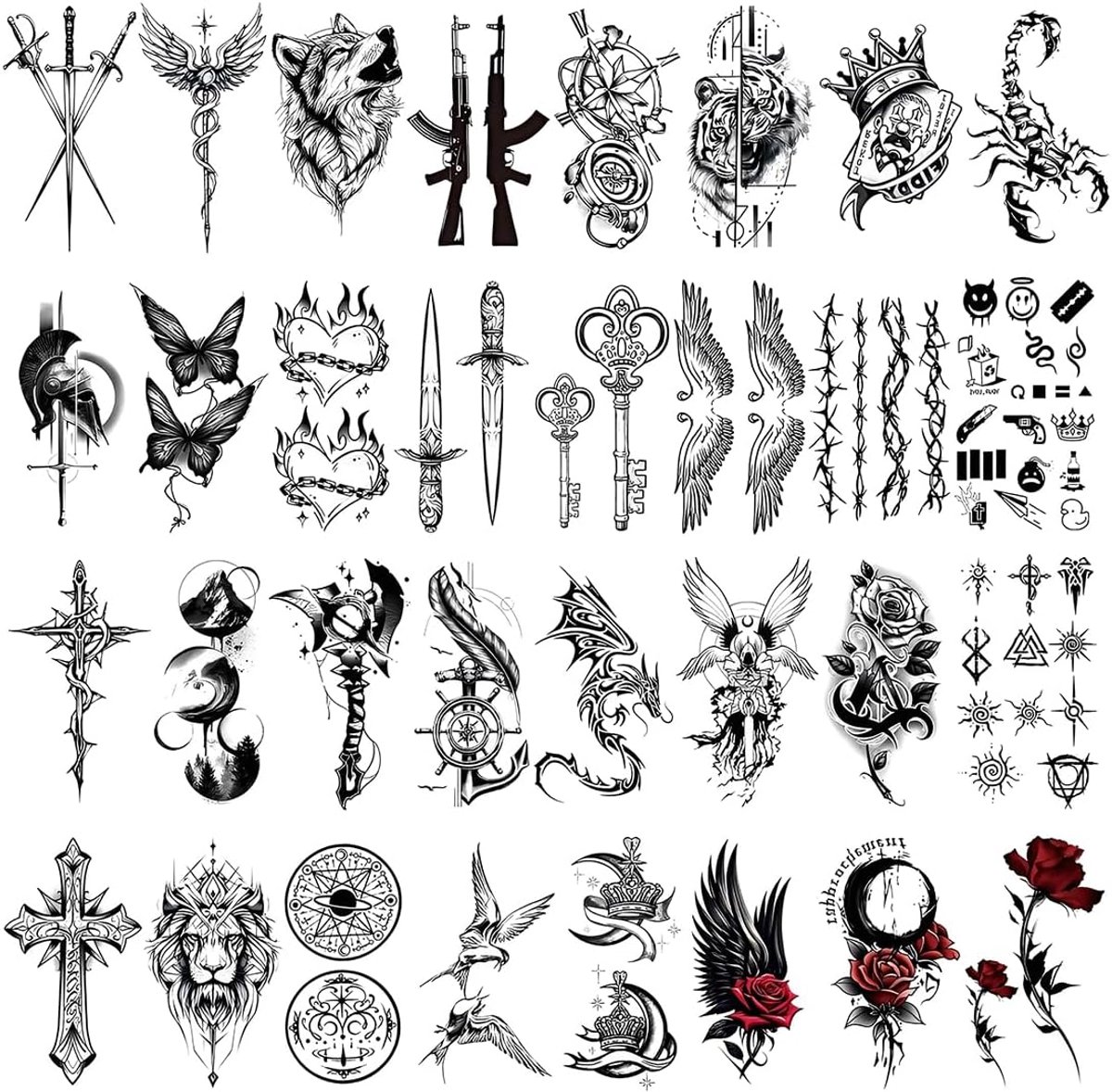 Tijdelijke Tatoeage Stickers,voor Volwassenen,Waterdicht,Realistisch,Sexy,Piraten,Bloemen,Vlinders Nep Tatoeages,Geschikt voor Mannen en Vrouwen Armen,Zwarte Halloween Party