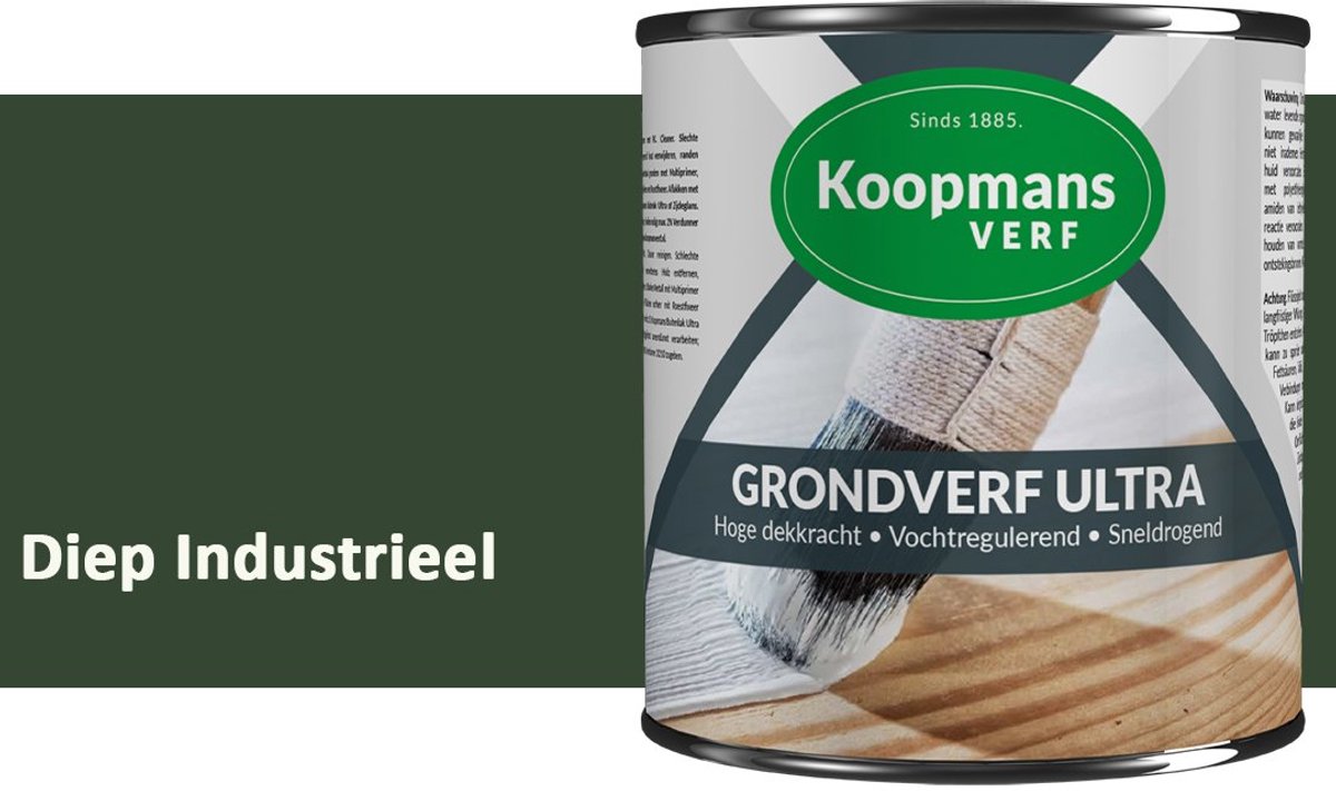 Koopmans Grondverf Ultra – Grondverf Hout & Metaal Binnen en Buiten – Vochtregulerende Primer – Hoge Dekking – Zijdeglans – Diep Industrieel – 375 ml