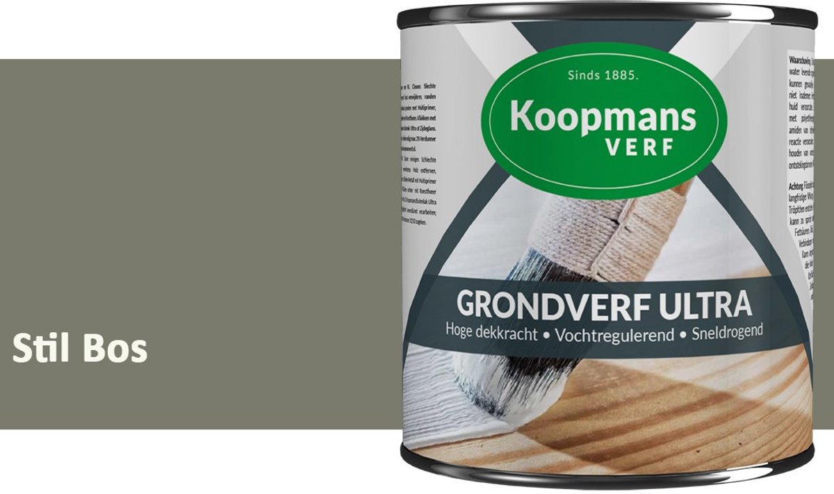 Koopmans Grondverf Ultra – Grondverf Hout & Metaal Binnen en Buiten – Vochtregulerende Primer – Hoge Dekking – Zijdeglans – Stil Bos – 750 ml