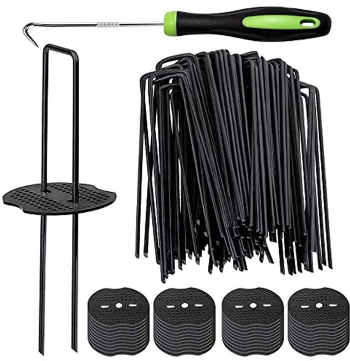 50 stuks zwarte landschapsnietjes en bufferwasmachine - Heavy Duty U-vormige gazonpennen voor tuinprojecten