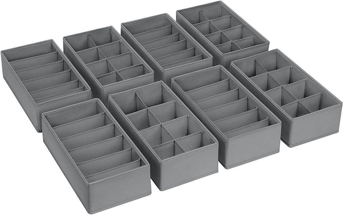 Lade-organizer, kledingkast, organizer, stof, ondergoed, organizer, opvouwbaar, voor babykleding, stropdassen, sokken, 8 stuks, donkergrijs