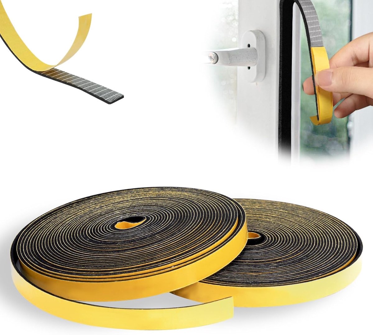 Zelfklevend, voor deuren en ramen, afdichtingstape, van schuimrubber, waterdicht, 12 x 1,5 mm, 24 meter