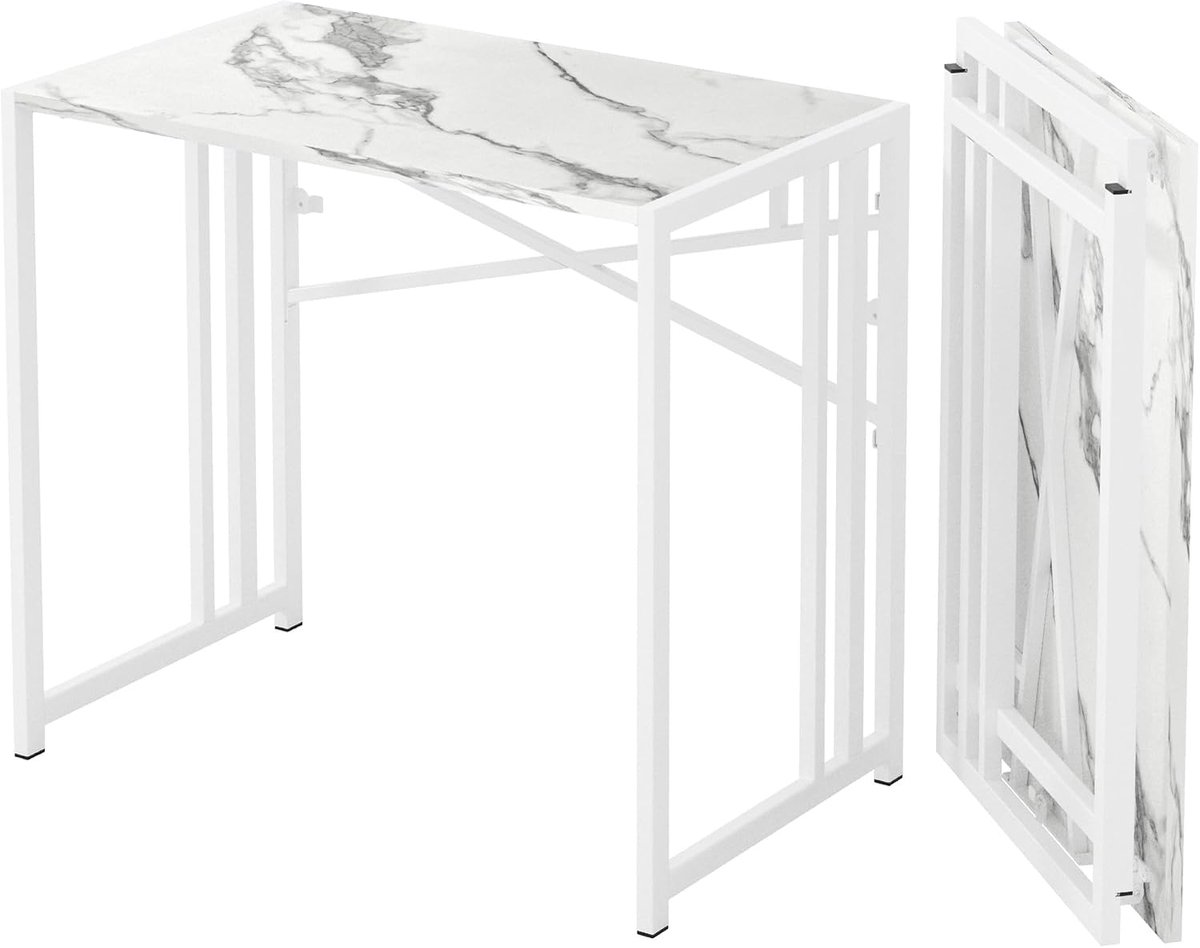 Klein opvouwbaar bureau 90 cm, wit marmer
