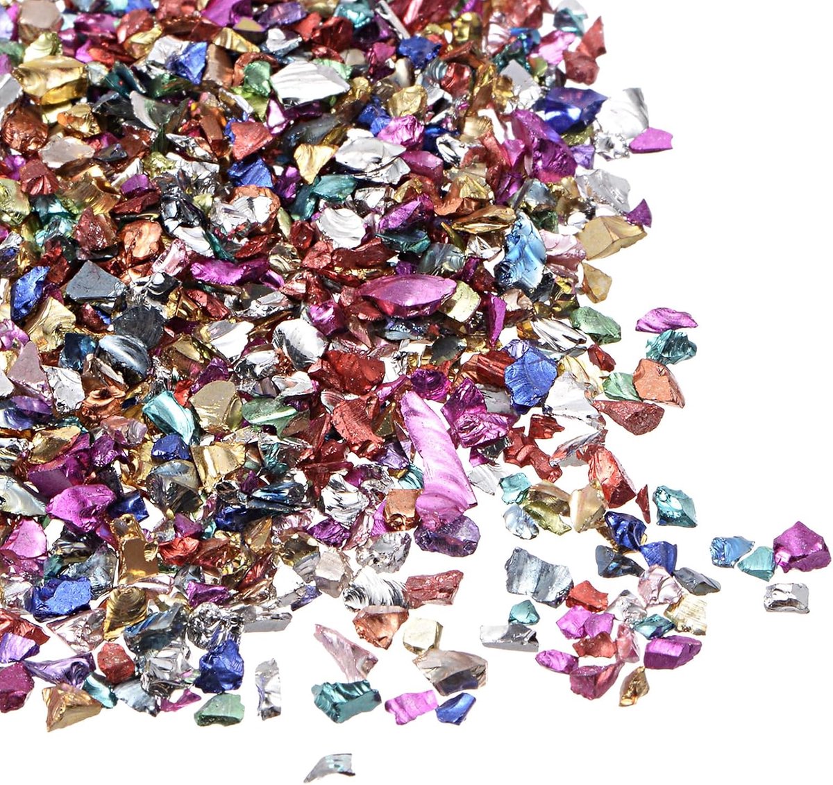 Glasstukken, 2-4 mm x 20 g, onregelmatig metalen glas in bonte kleuren voor doe-het-zelf decoratie en nagelkunst, elektrisch geplateerd oppervlak