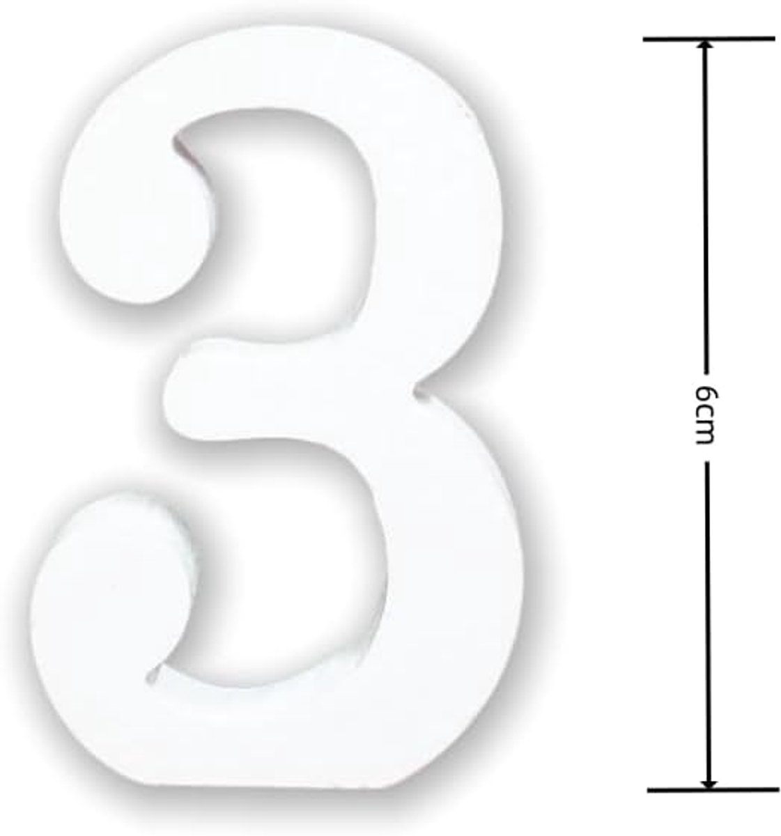Cijferplaat van hout, wit, lengte 11 cm, dikte 1,2 cm, decoratie om te knutselen (nummer 3)
