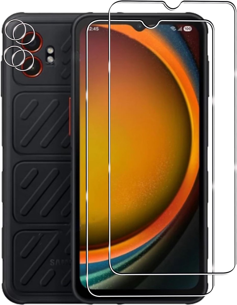 Beschermfolie voor Samsung Galaxy Xcover 7 Pro voor pantserglas, 2 stuks beschermfolie met 2 stuks camerabescherming, 9H hardheid, displaybescherming, HD pantserfolie, anti-kras