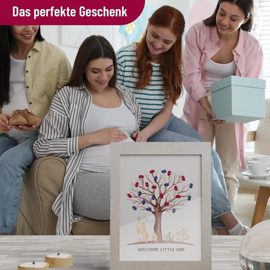 Reveal party vingerafdrukboom, geslacht zichtbare vingerafdrukbladen, babyshower, dierenthema, babyshower, vingerafdrukgastenboek, aandenkendecoratie, met 15 g confetti — afbeelding 5