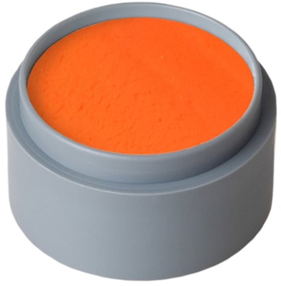 Ronde grijze pot met feloranje Grimas schmink op waterbasis, 15 ml.