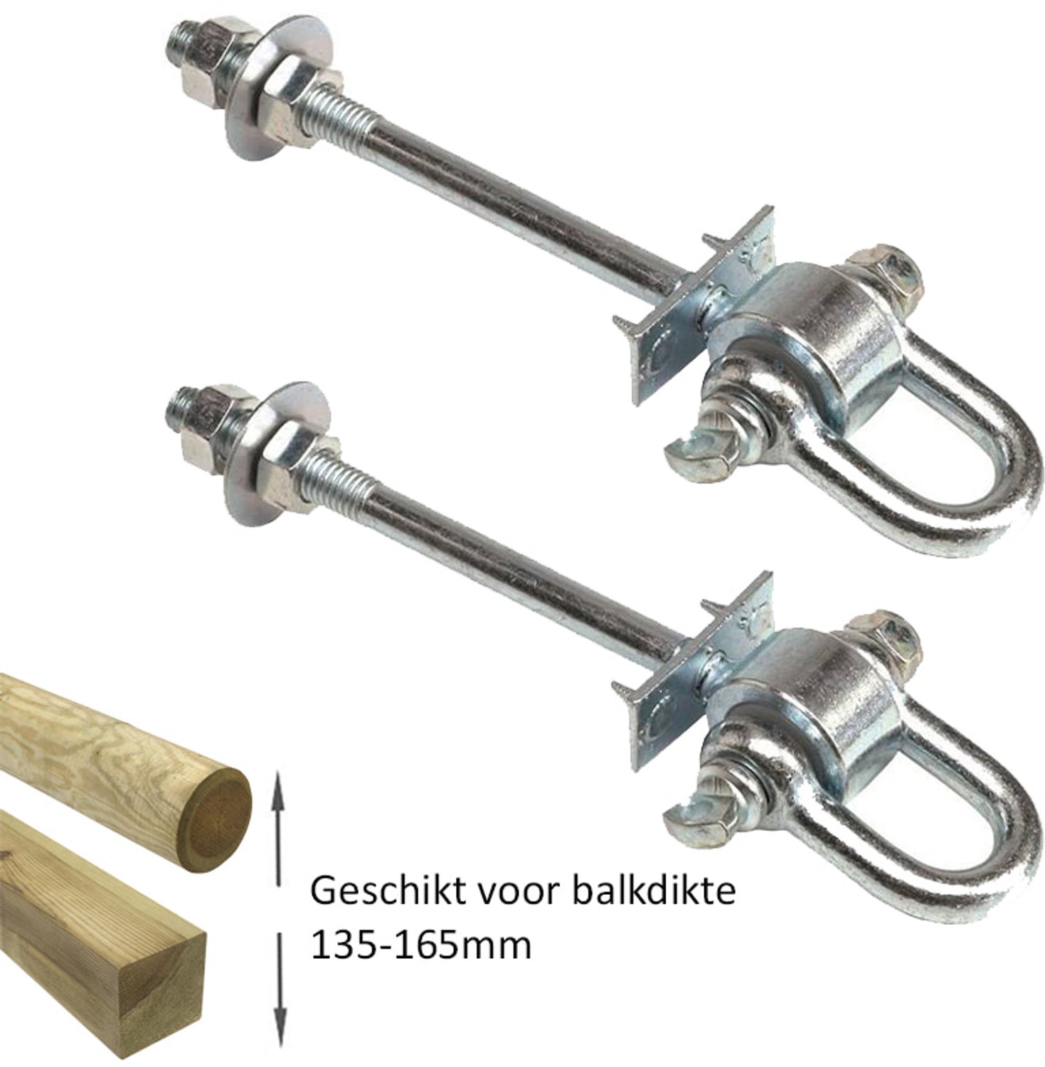 Schommelhaak dwarsdoor M12 (190mm) met gelagerde harpsluiting (2 stuks)