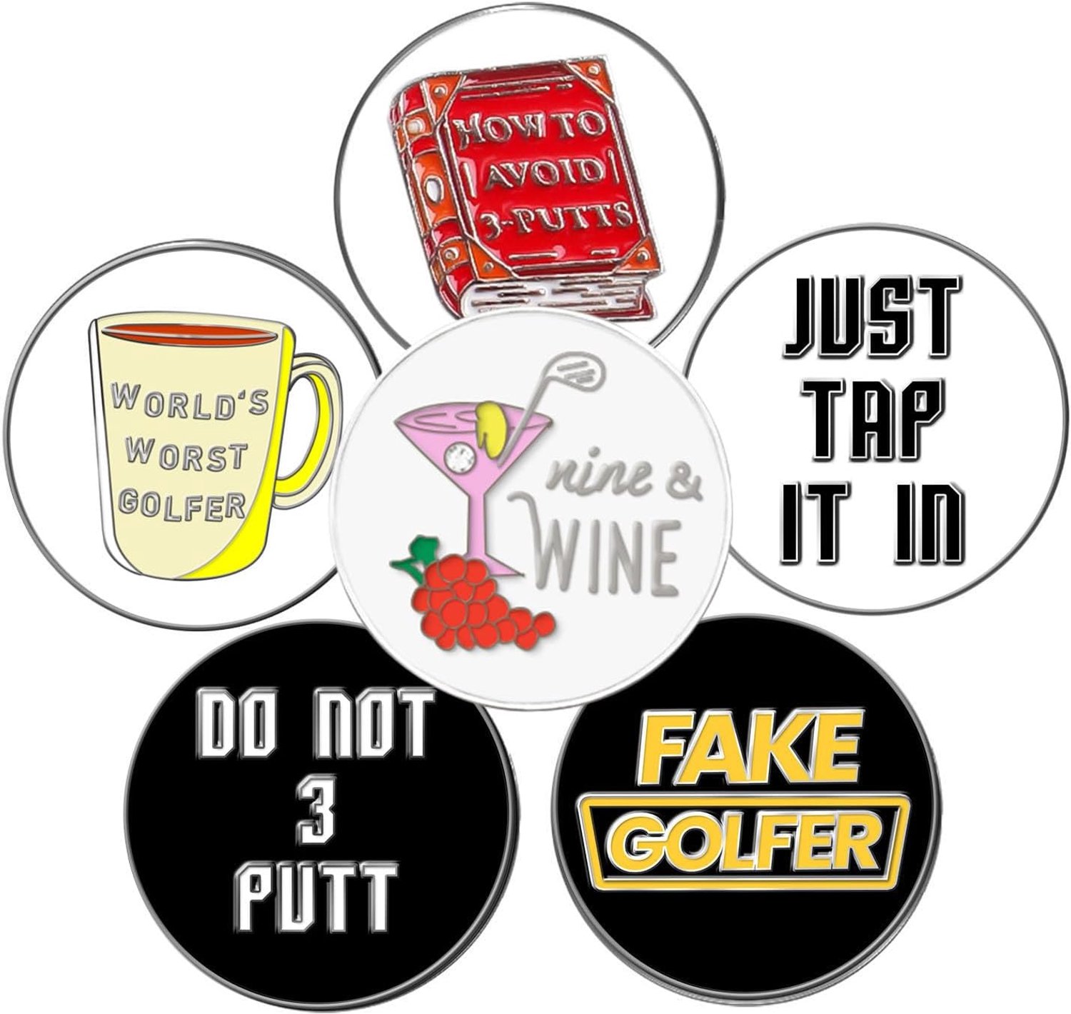 Golf Ball Markers 2.4 cm - Magnetisch 6 Pack - Duurzaam en Lichtgewicht - Ideaal voor Putting Green - Vemera