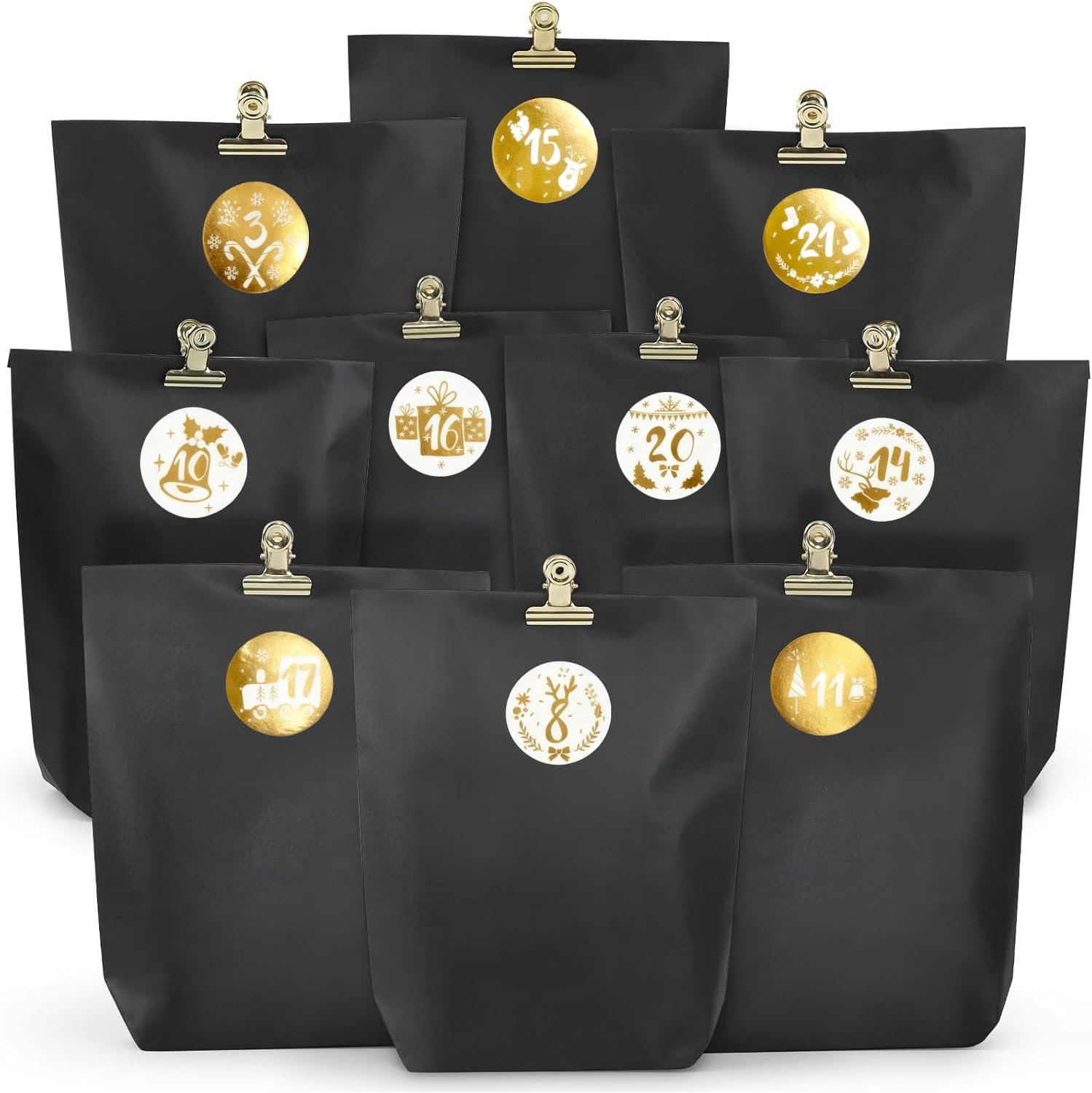 Adventskalender knutselset - 24 zakjes kraftpapier - gouden cijferstickers - zelf te vullen voor kerst - Vemera