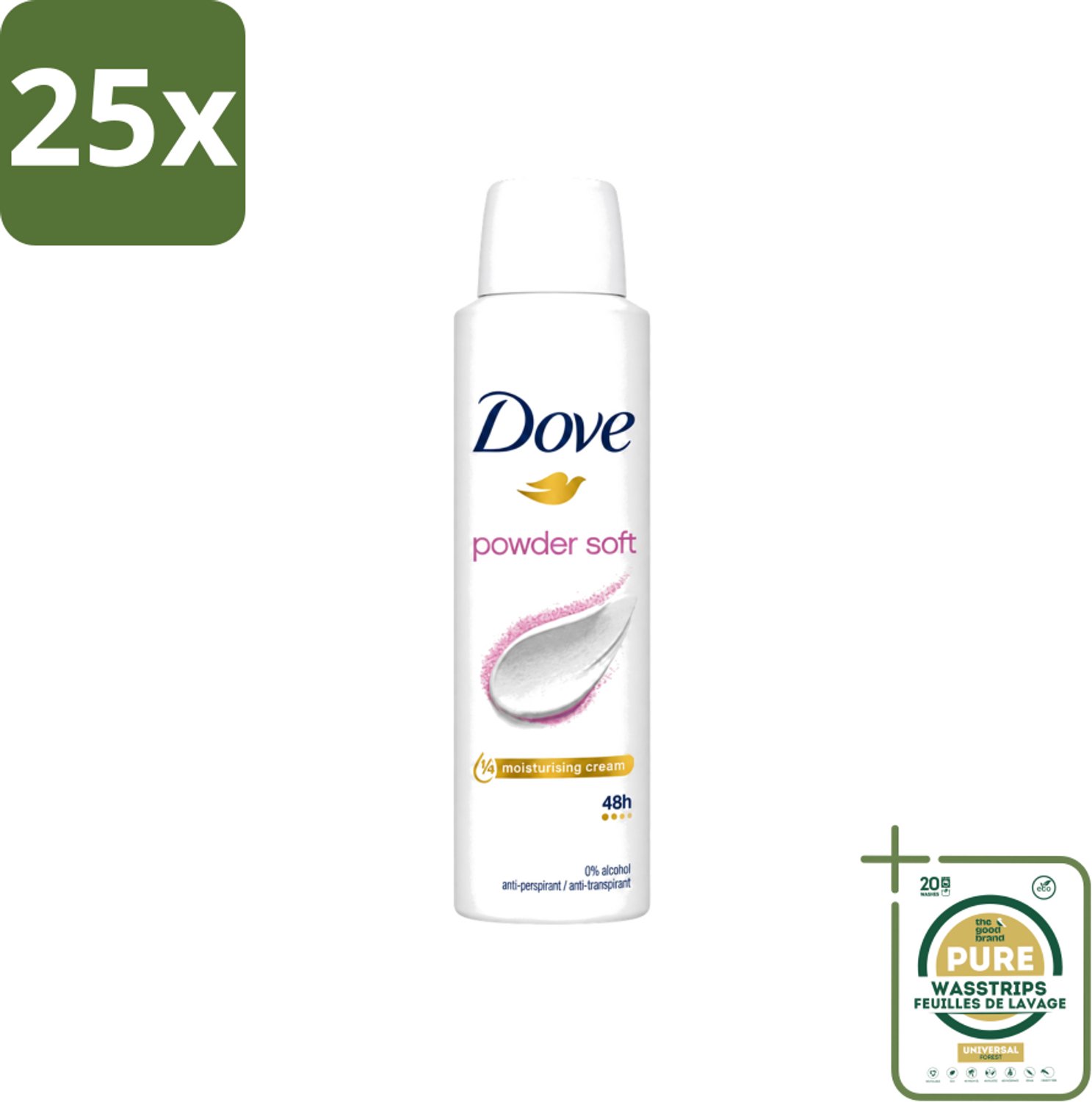 25 x Dove - Deospray - Powder Soft - 150 ml - Wasstrips - Deodorant - Poeder - Oksels - Transpiratie - Geur