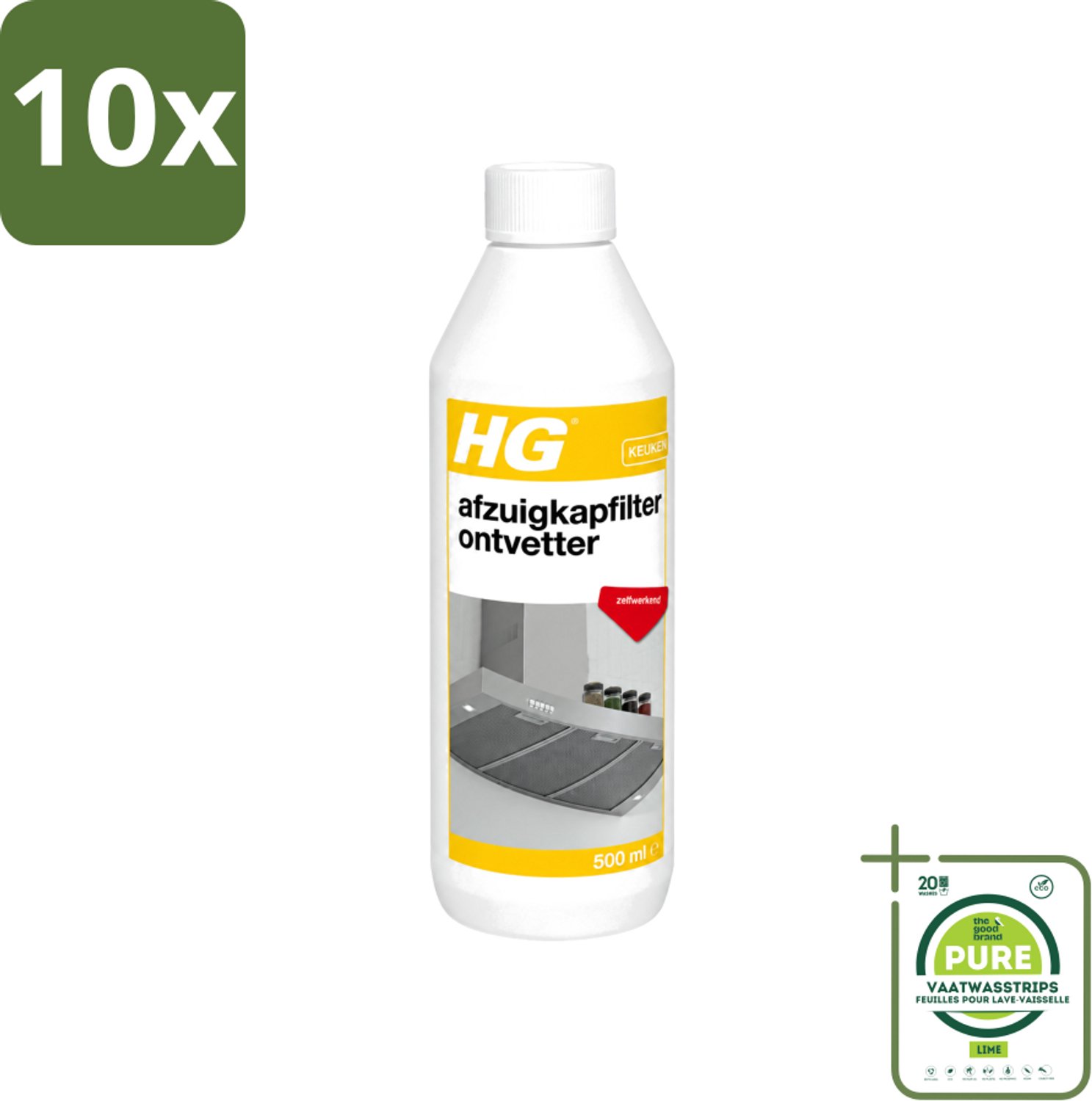 10 x HG - Afzuigkapfilter Ontvetter - Zelfwerkend - 500 ml - Grootverpakking - Vaatwasstrips - Afzuigkapfilter - Ontvetter - Afzuigkap Reinigen - Vet Verwijderen - Afzuigkap Filter